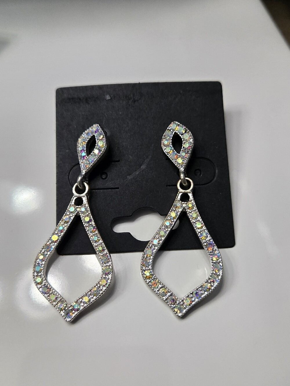 Silver Tone Multicolor AB Rhinestones Drop Earrings - Picture 15 of 16